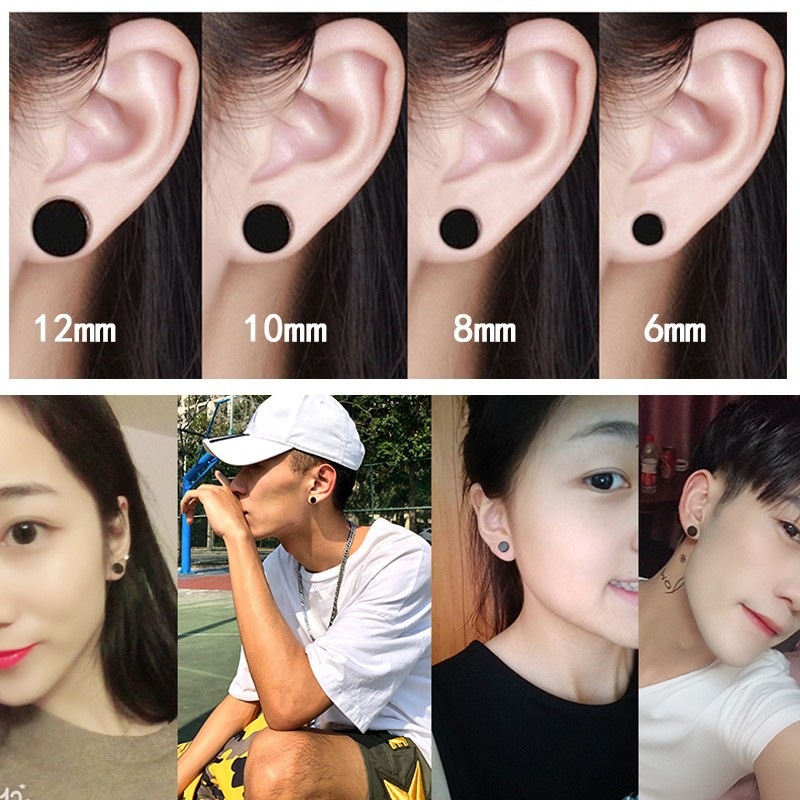 (1 Paar) 12mm Fake 316L Chirurgenstahl Plugs Magnetische Ohrringe - Schwarz
