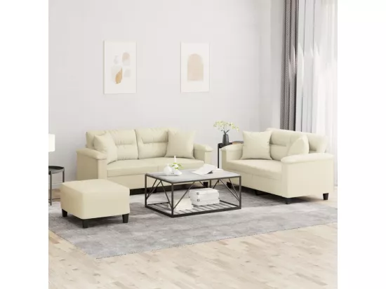 Ensemble de canapés 3 pcs avec coussins crème similicuir