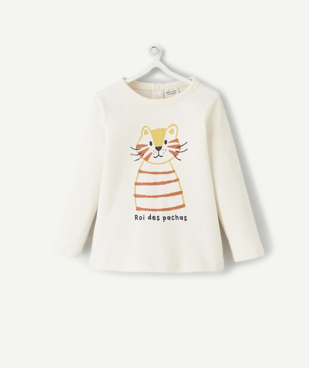 T-SHIRT BÉBÉ GARÇON EN COTON BIO AVEC CHAT ET MESSAGE
