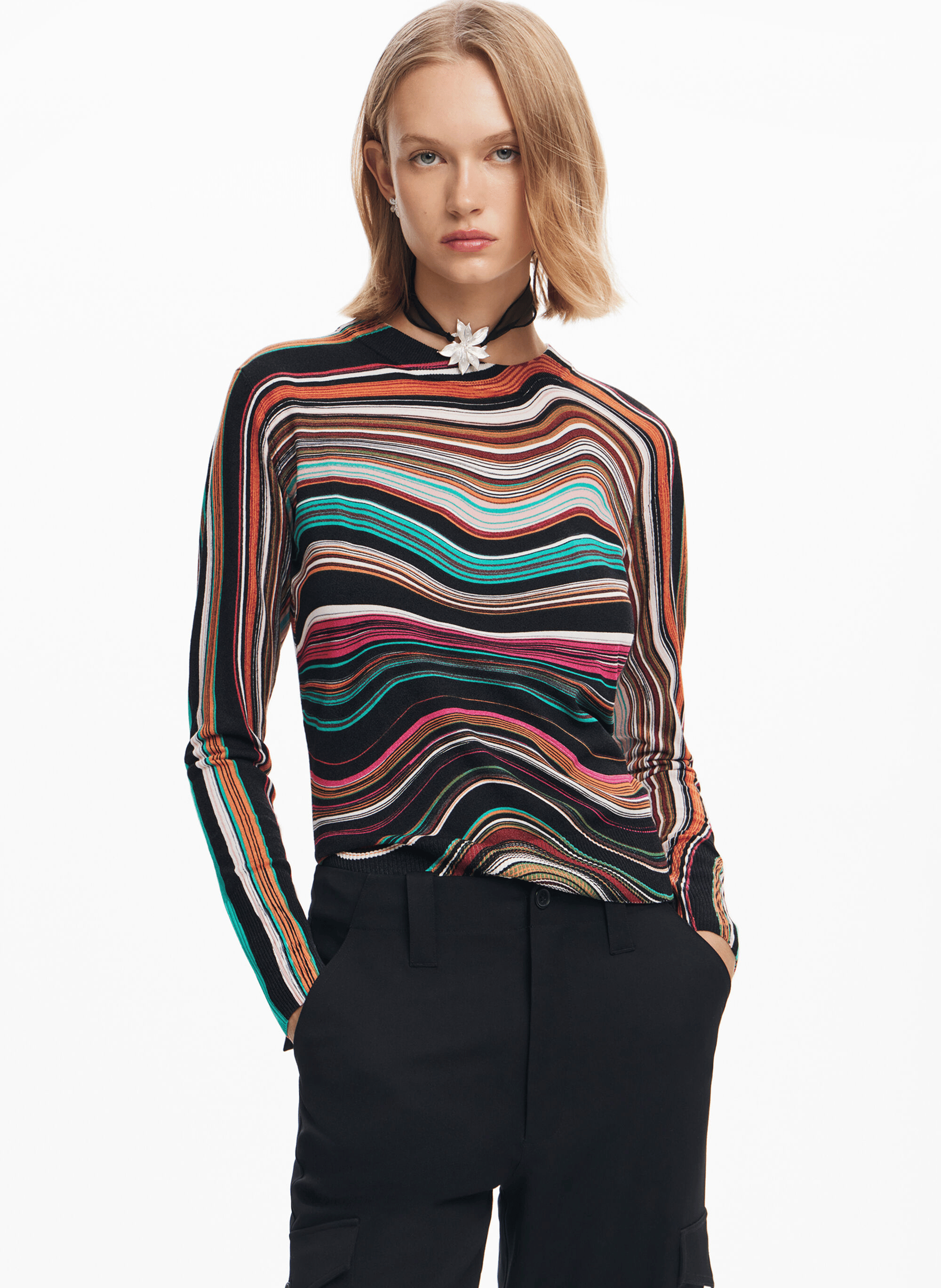 Pull col rond droit imprimé | Multicolore