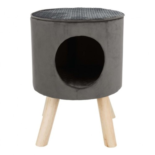 Toca para gato cinza em formato de banquinho