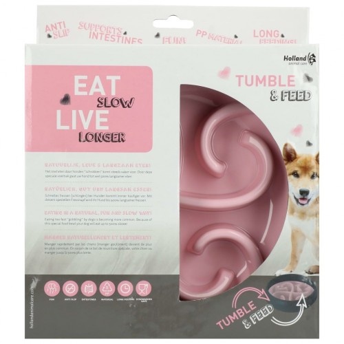 Comedouro lento com borda de plástico rosa