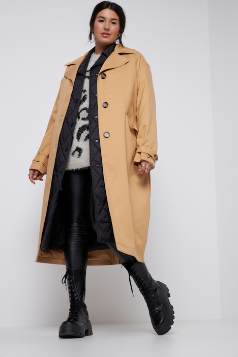 2-in-1 Trenchcoat mit Steppweste, oversized, Reverskragen, Langarm