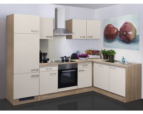 Flex Well hoekkeuken met apparatuur Nepal 280 cm kasjmier glanzend gedemonteerd omkeerbaar uitvoering 00010834