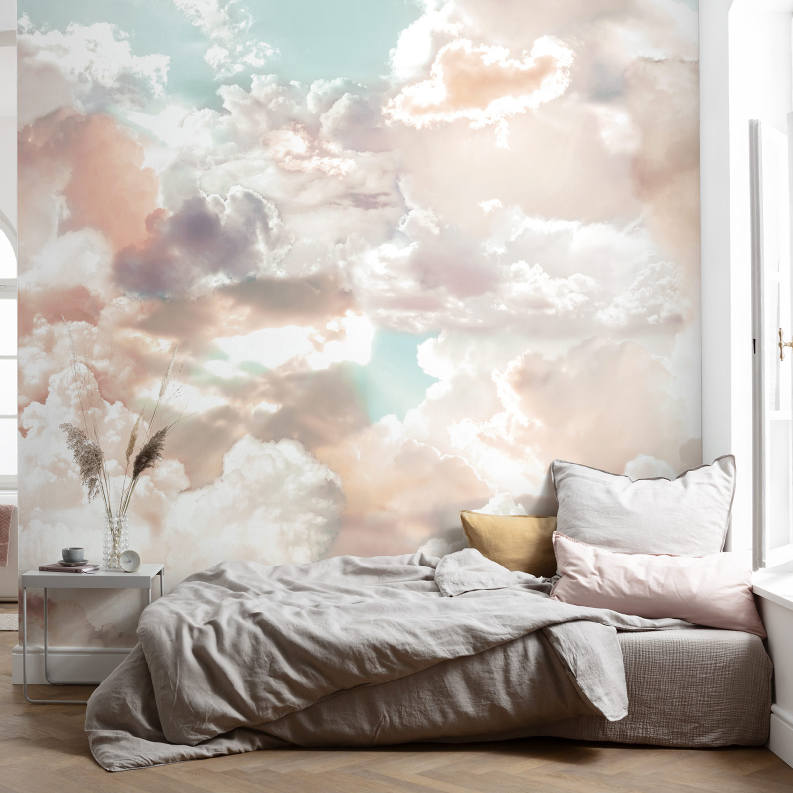 Vlies-Fototapete MELLOW CLOUDS - rosa-blau-weiß - 350x250 cm