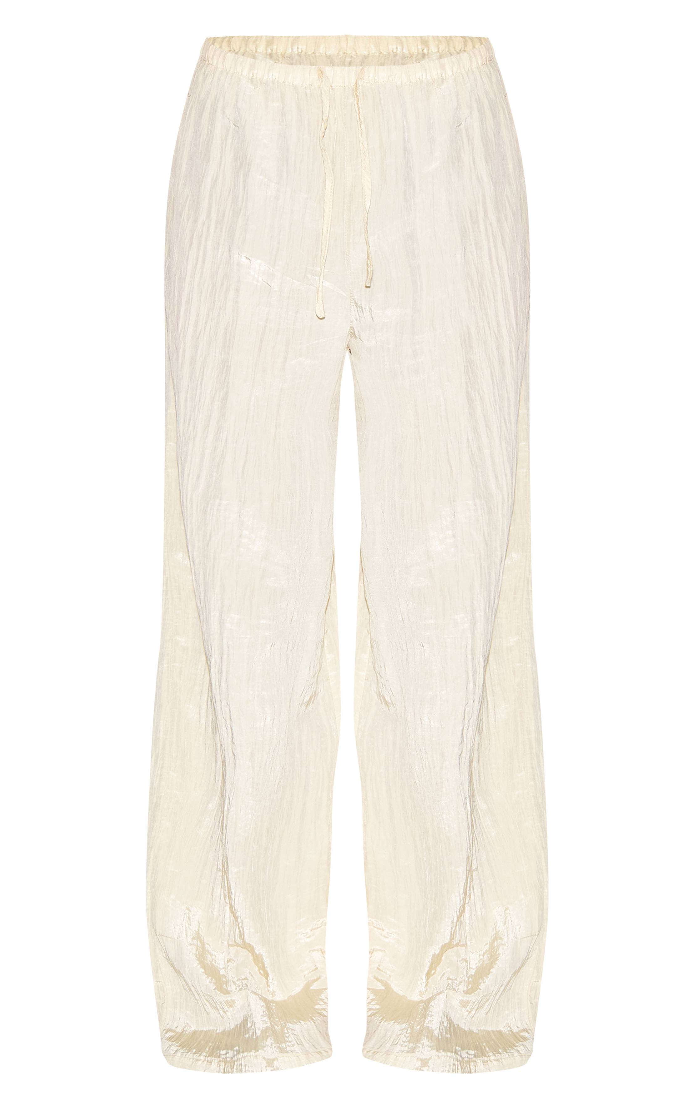 Crème Pantalon Taille Basse En Satin Froissé Avec Cordon De Serrage