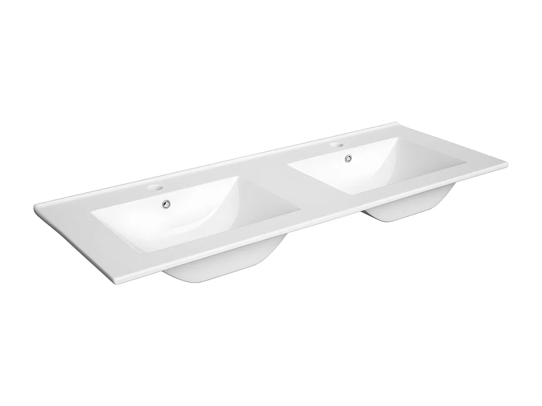 Meuble double vasque encastrée 120cm 2 tiroirs Livia Blanc et Bois