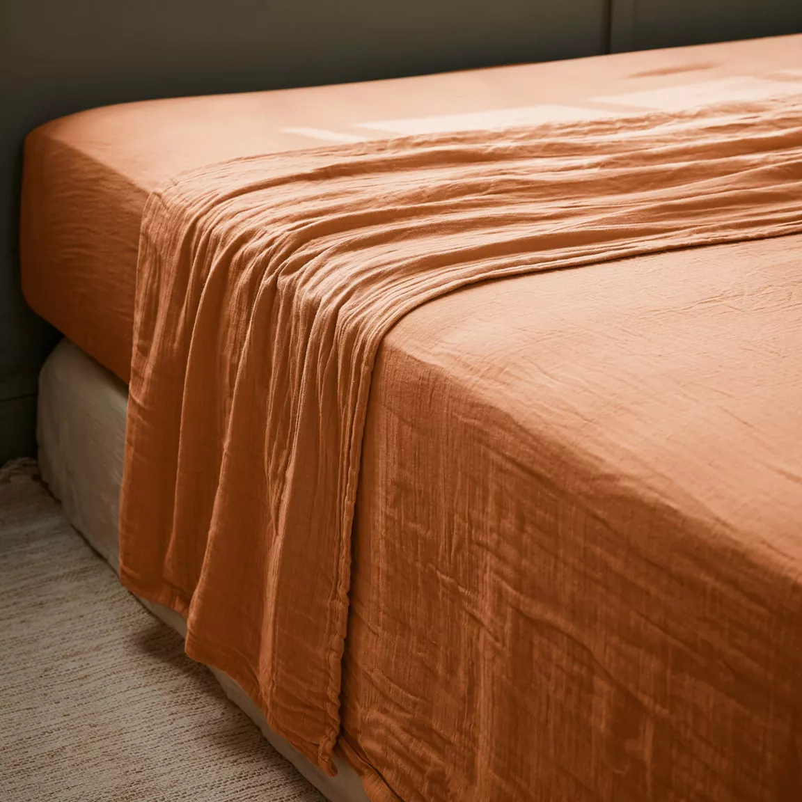 Drap plat gaze de coton (270 x 300 cm) Gaïa Abricot