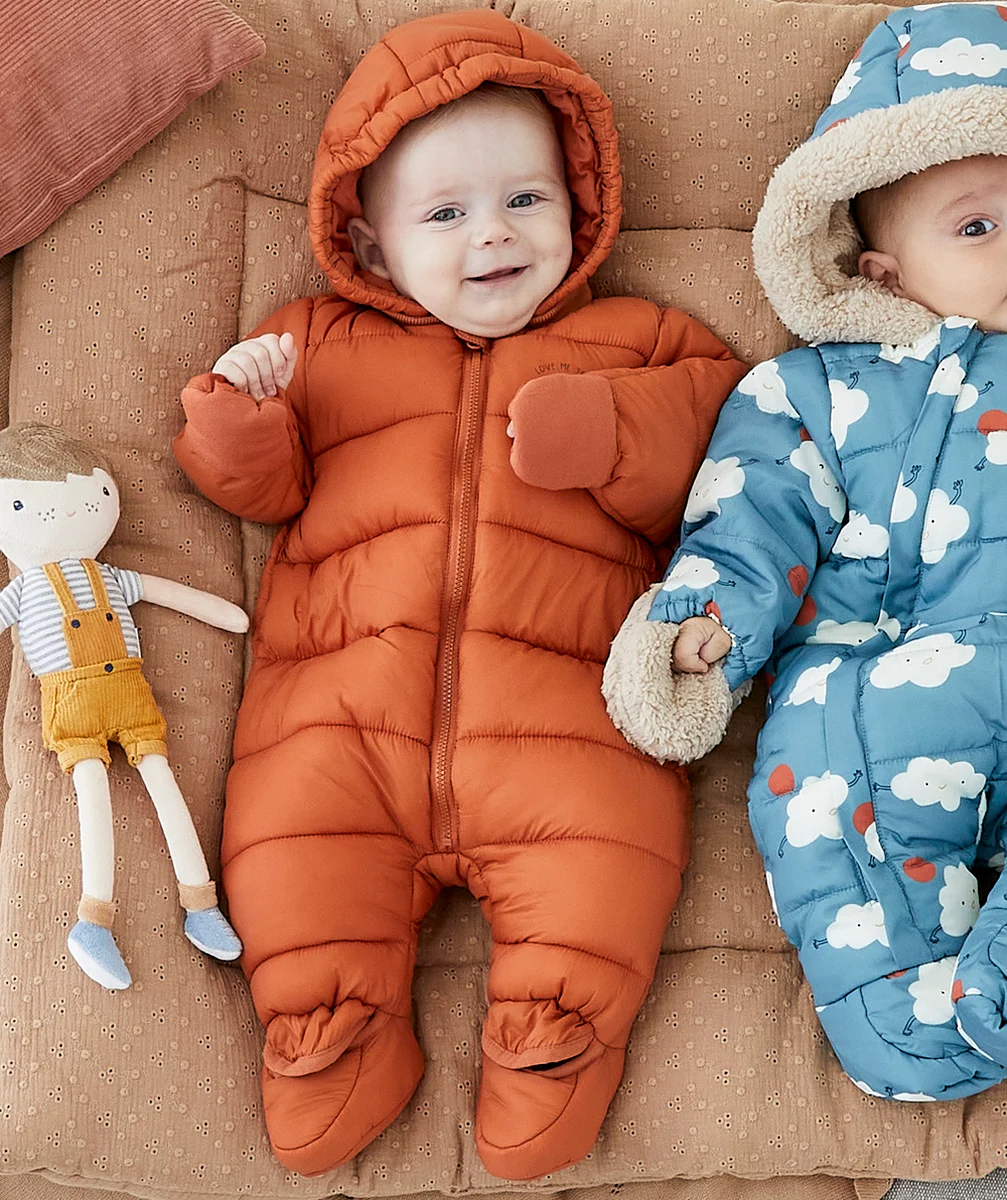 COMBI-PILOTE BÉBÉ EN REMBOURRAGE RECYCLÉ ORANGE AVEC COEUR