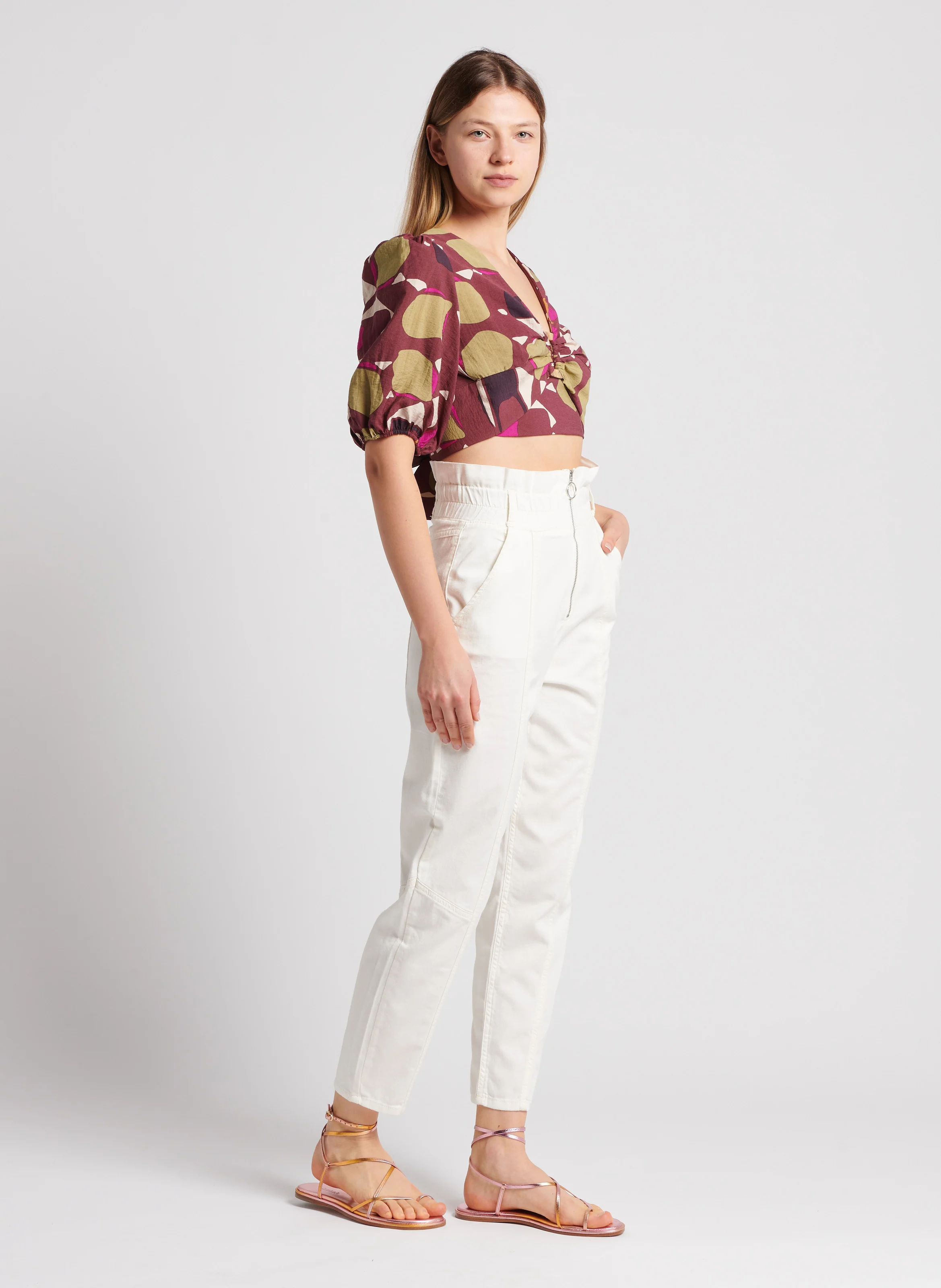 OMNY - Pantalon carotte taille haute en coton | Blanc