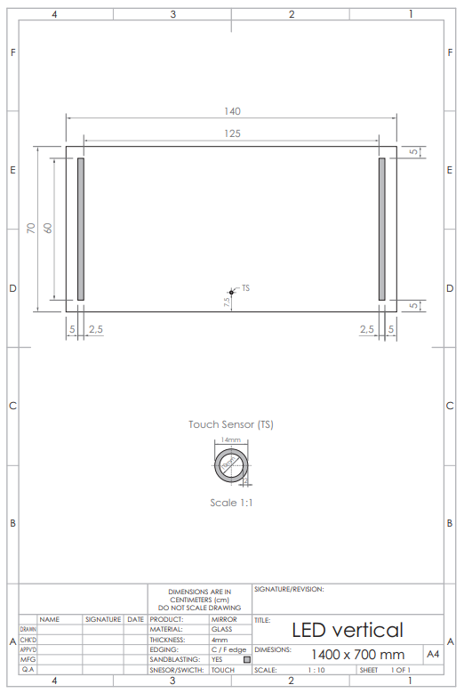 Gliss Design Vertical spiegel met LED-verlichting en verwarming 140x70cm