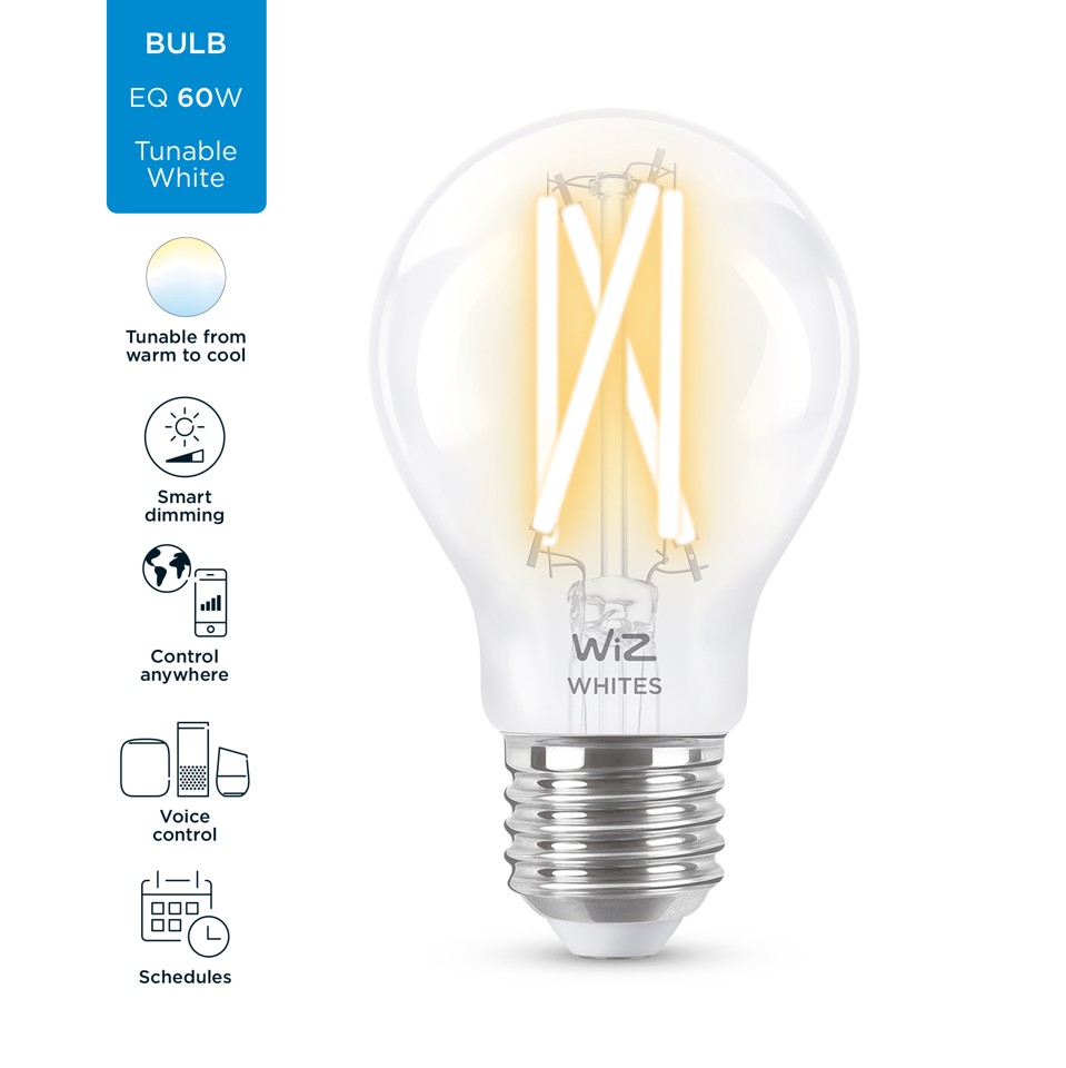 WiZ - A60 Clear-pære E27 Justerbar Hvid - Smart Hjem