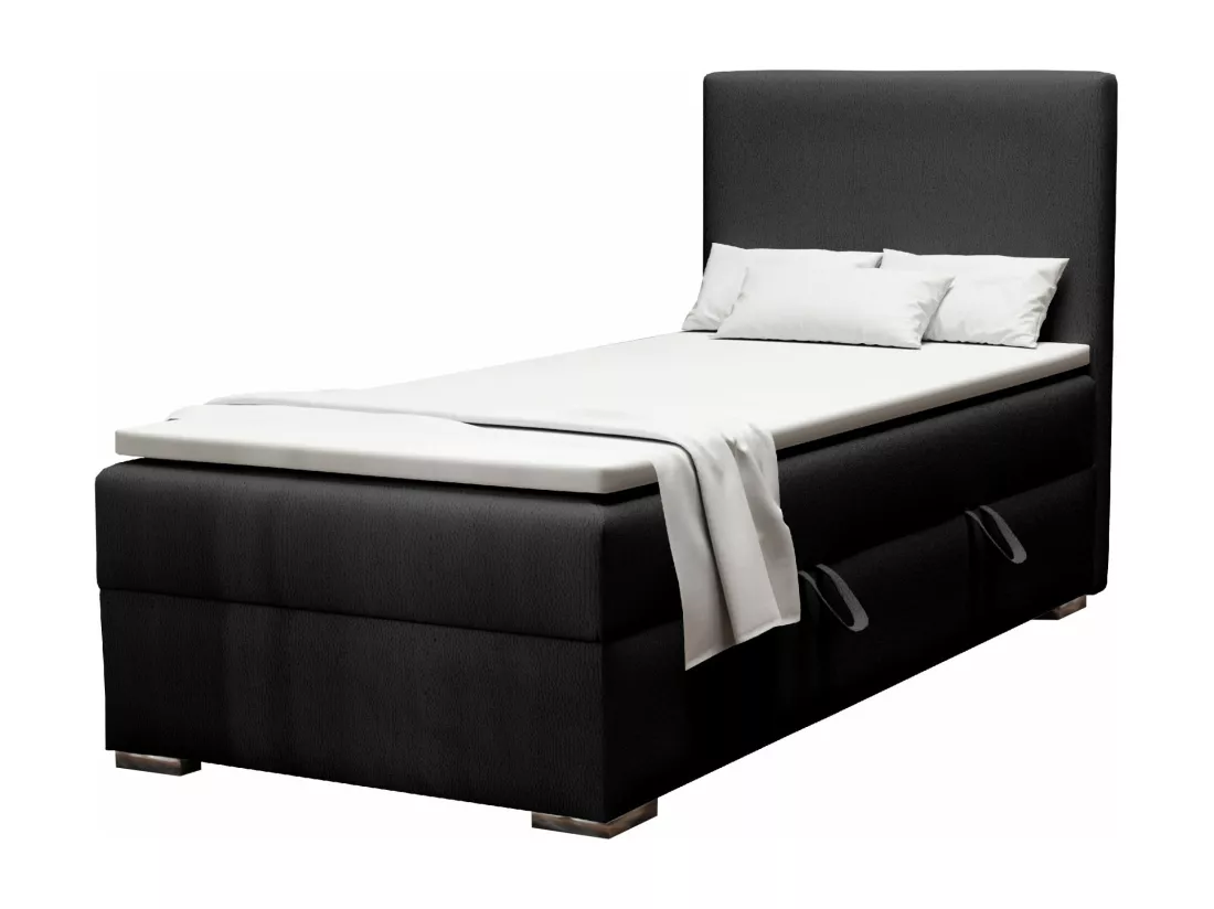 LIT SIMPLE avec topper Kiberg Mini côté droit, 90x200 cm, Soft 11 (Noir)