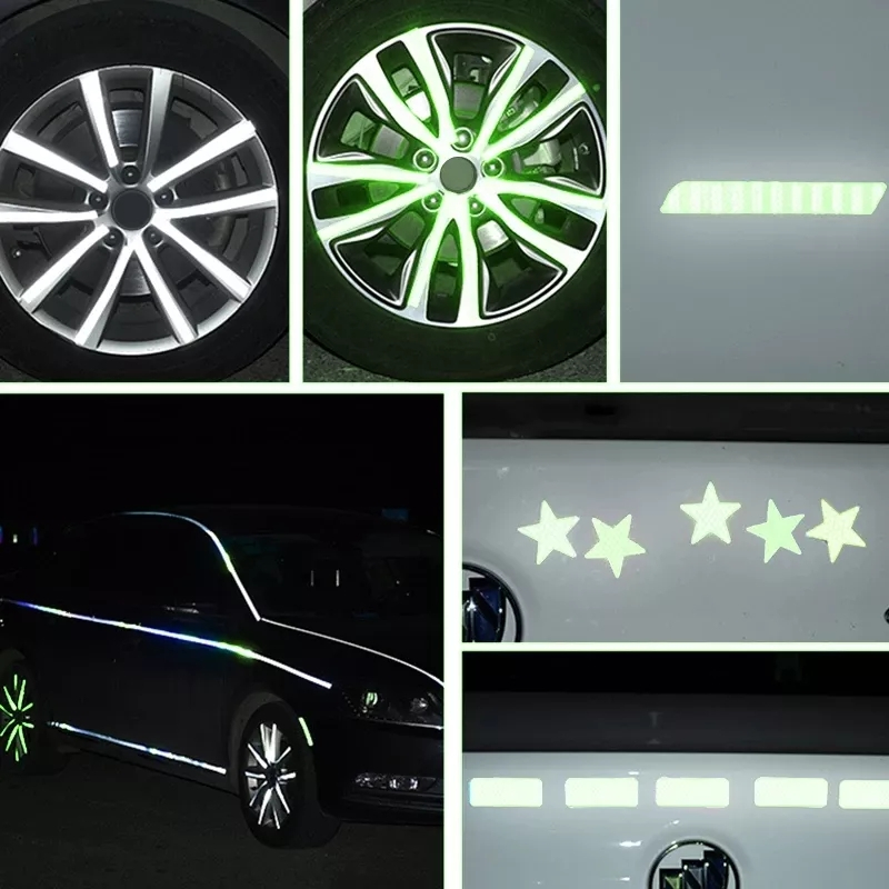 (42er Set) Reflektierende Sticker Reflektor Aufkleber für Koffer / Fahrrad / Skateboard / Helm / Schulranzen - Neon Gelb