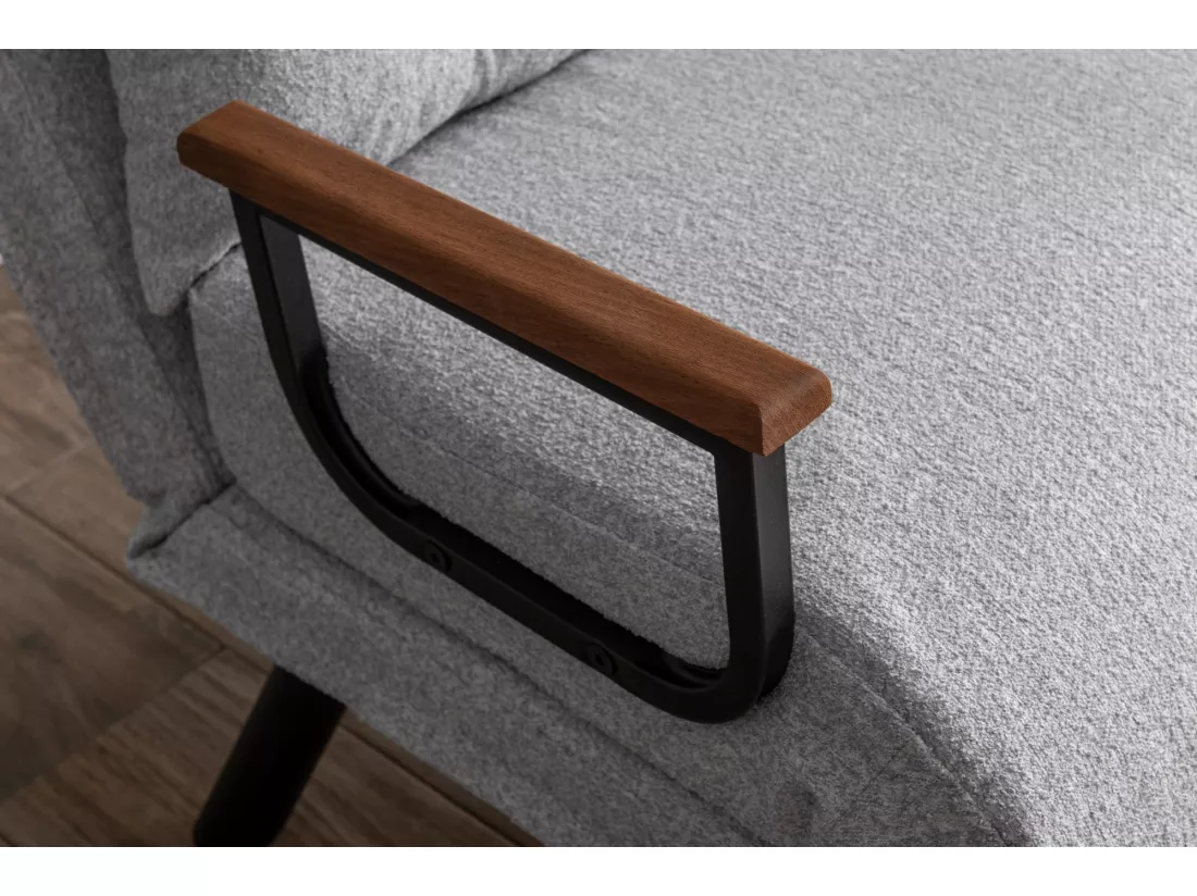 Fauteuil convertible Yolanda Métal Noir et Tissu bouclette Gris