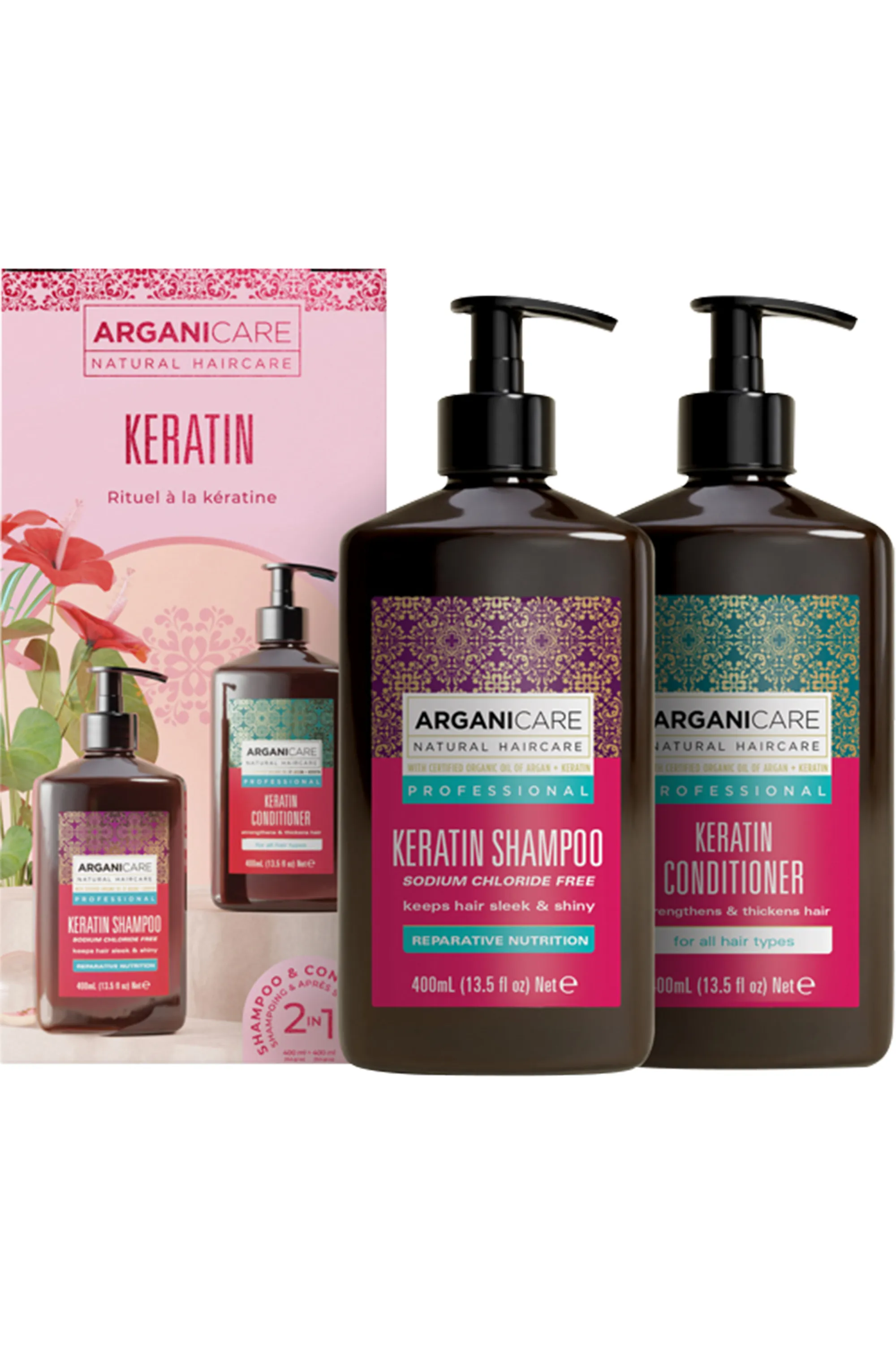 Arganicare Duo shampoing et après-shampoing réparateur à la kératine-800 ml