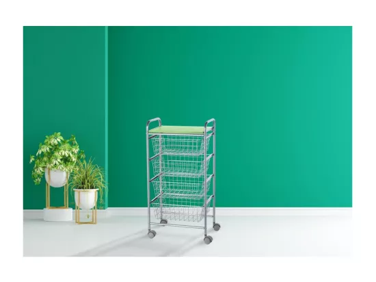 Resserre à légumes, 4 paniers de grande capacité, Gris aluminium - Vert pistache, GREEN