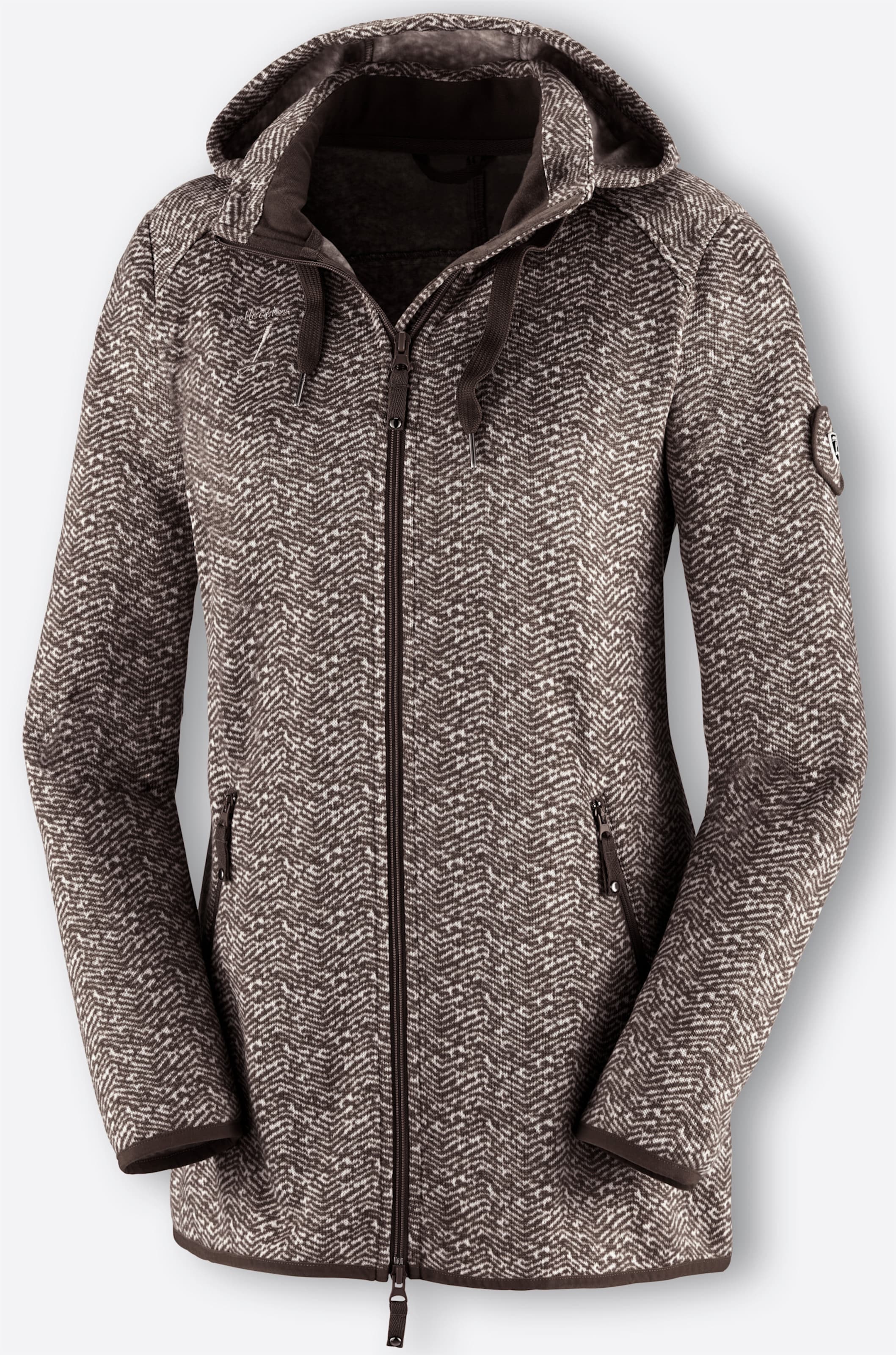 Kapuzenfleecejacke in schoko-weiß-gemustert