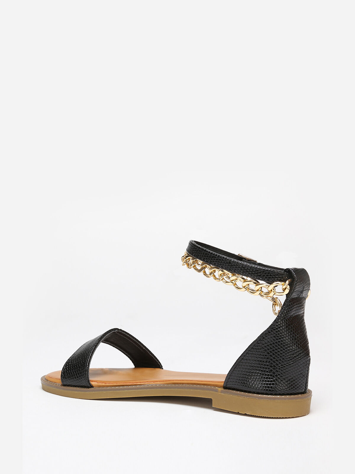 Sandales texturées avec chaîne- Noir