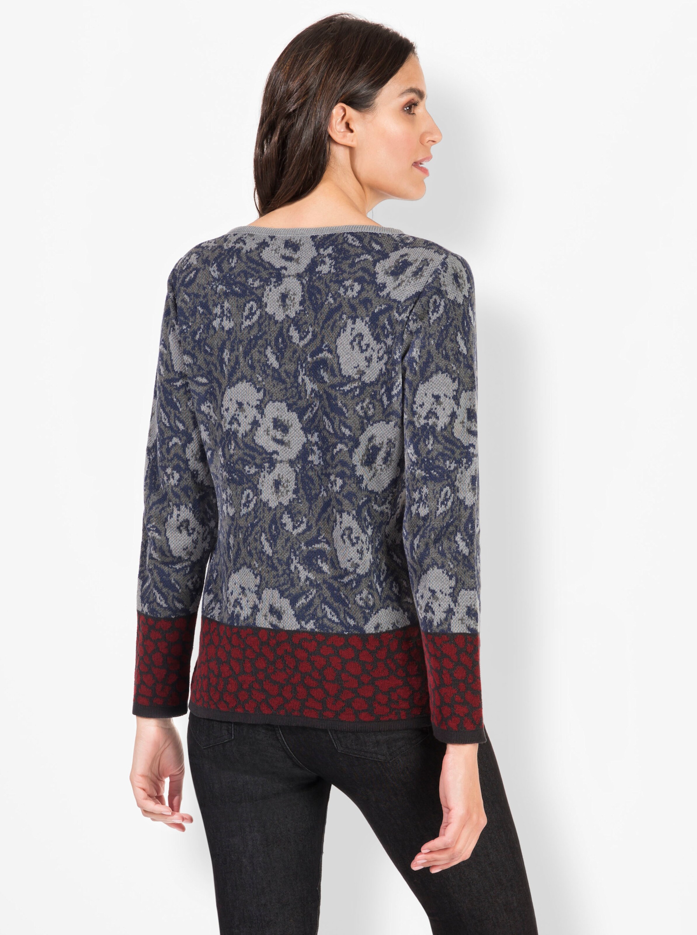 Jacquardpullover in rauchblau-gemustert