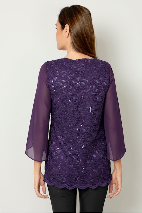 Shirt, gerader Straight Fit, Chiffon mit Pailletten, blickdichtes Top