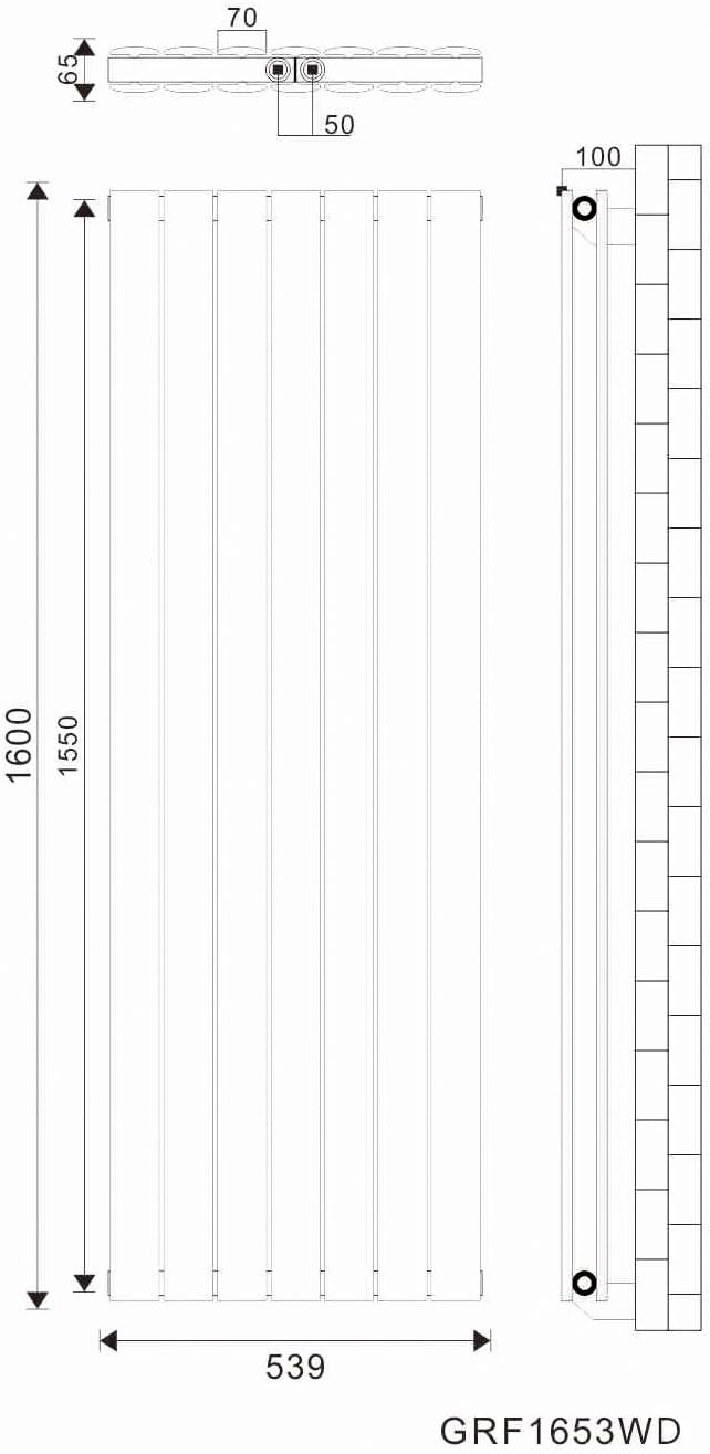 Design Flach Heizkörper 1600x539mm Weiß Paneelheizkörper Vertikal Mittelanschluss Doppellagig