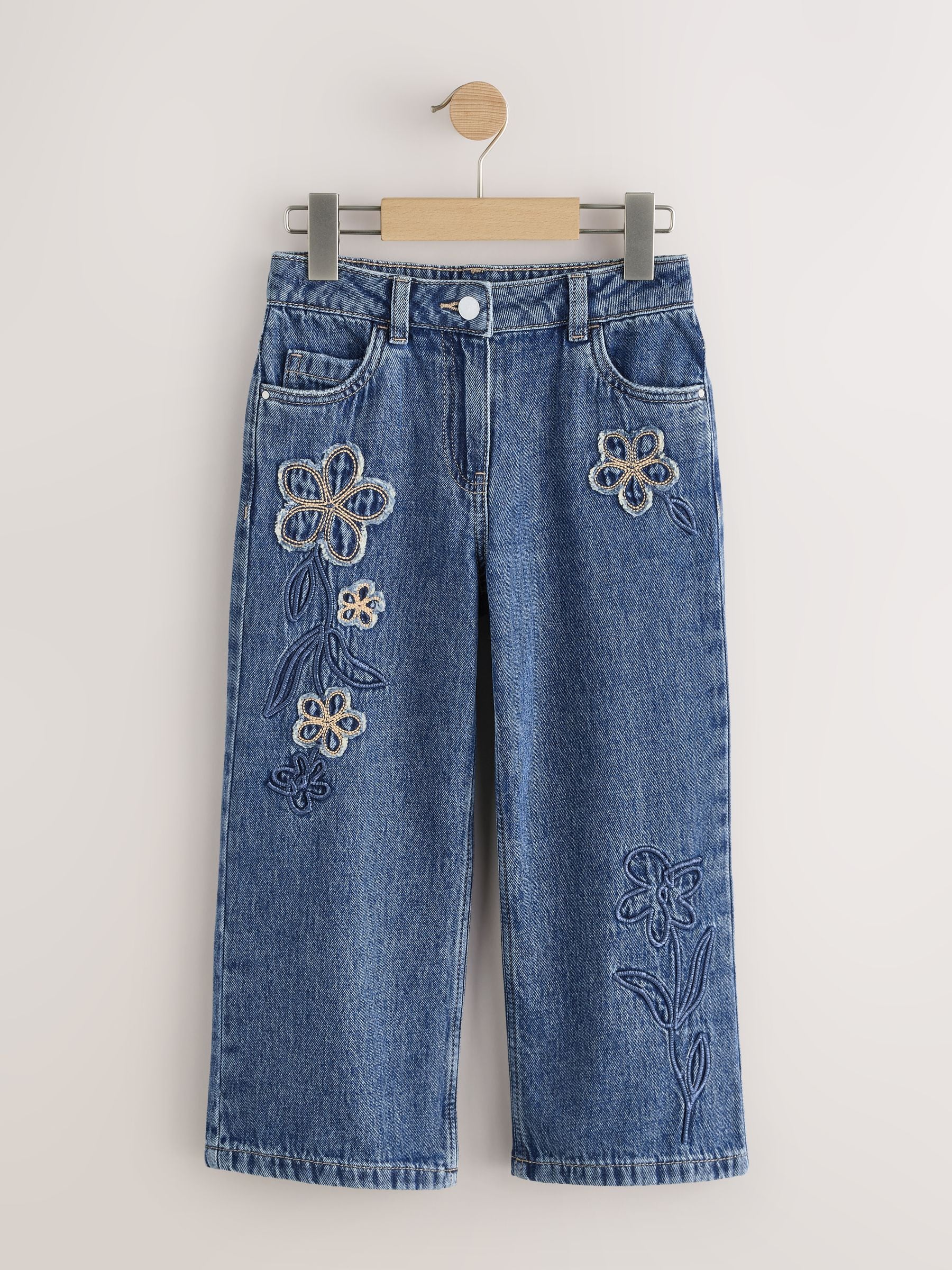 Normaal blauw - Wide Floral Print Embellished Jeans (3-16yrs)