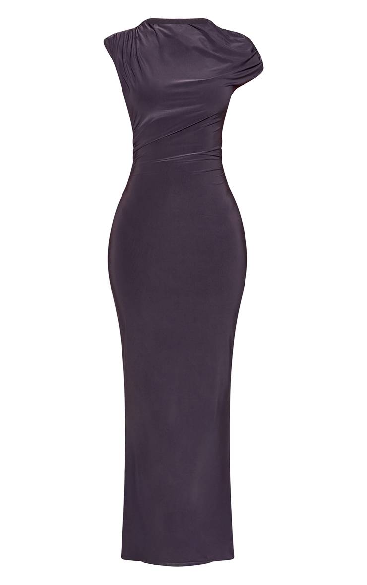 Charbon Robe Maxi Dos Nu Froncée En Tissu Slinky Petite
