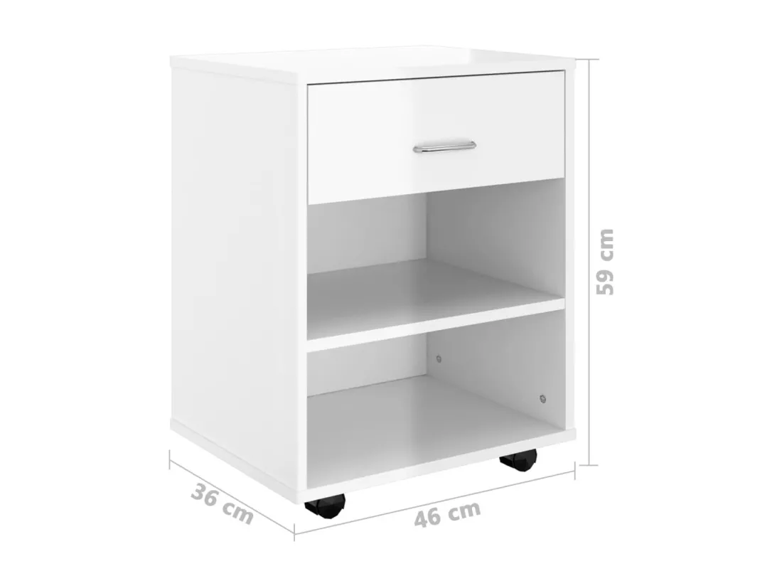 Armoire à roulettes Blanc brillant 46x36x59cm Bois d’ingénierie