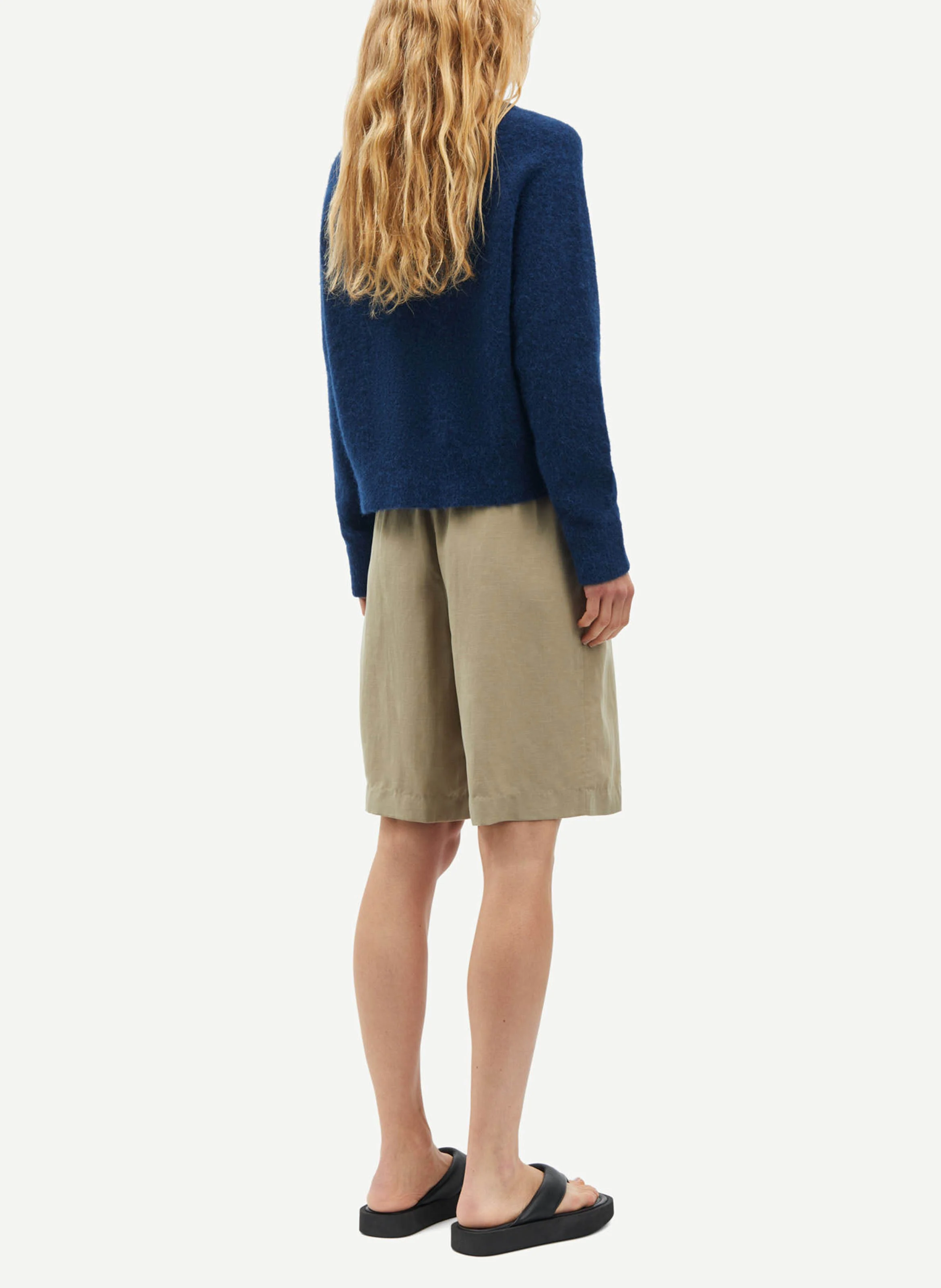 Pull col rond en laine mélangée | Bleu
