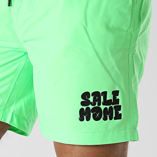 Short De Bain Tag Logo Vert Fluo Noir