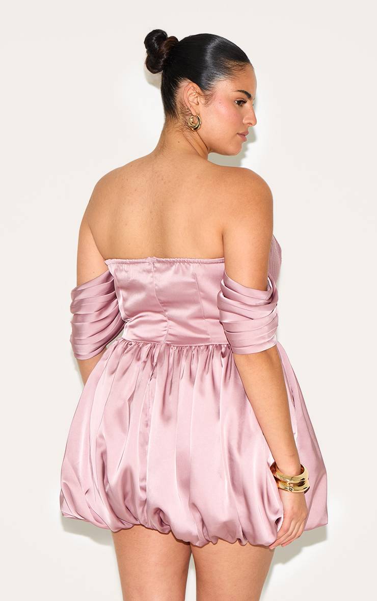 Rose Robe Droite Grande Taille En Satin Rose Avec Épaules Dénudées Et Volume Bouffant