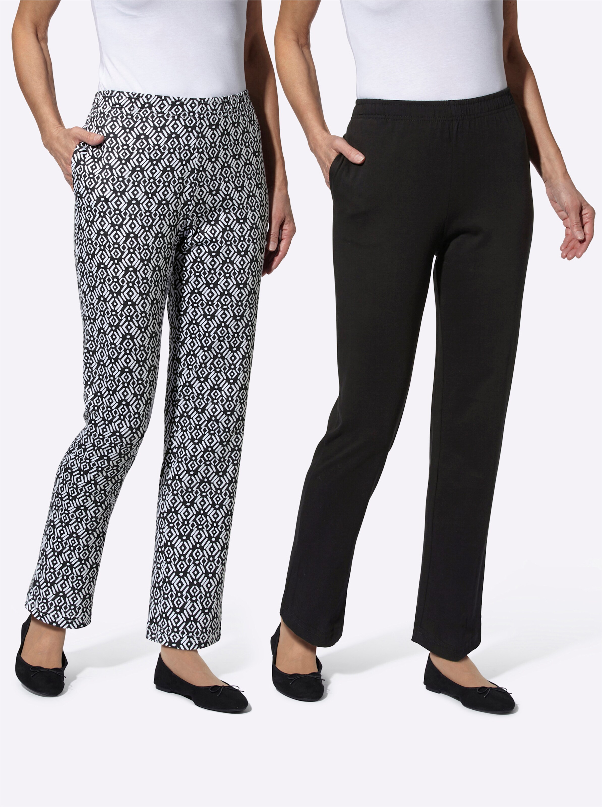 Freizeithose in schwarz + schwarz-bedruckt
