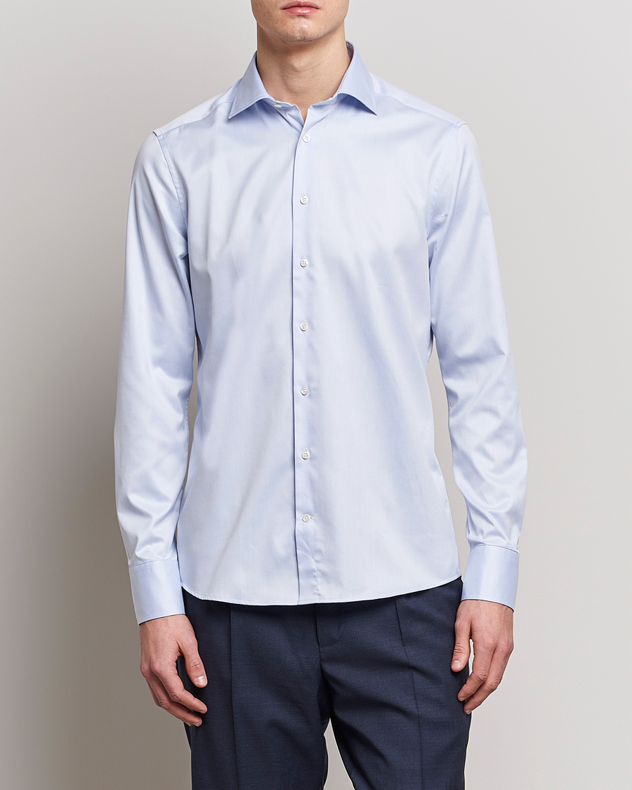 Stenströms Slimline Twofold Stretch Shirt Light Blue