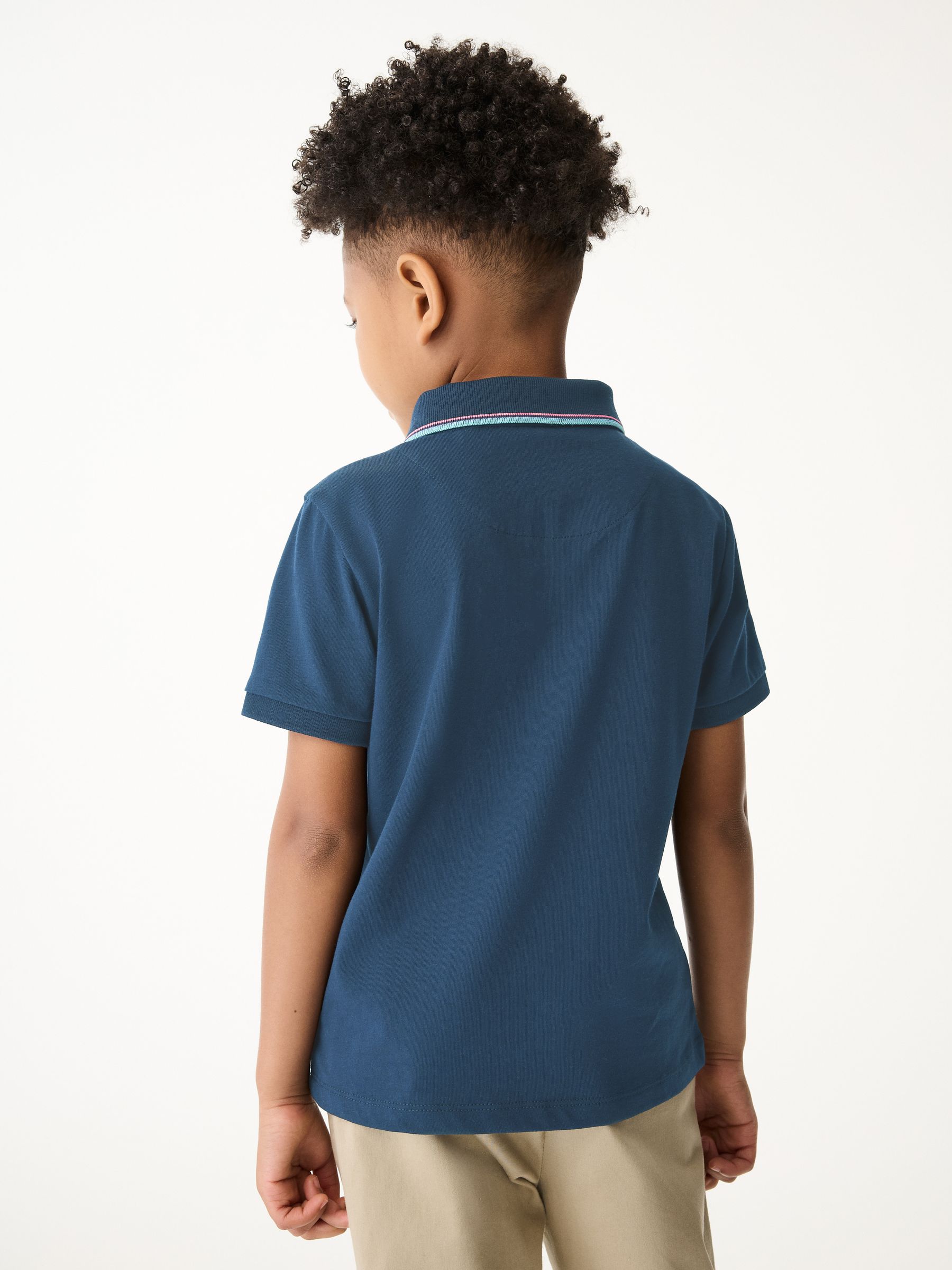 Marineblauw - Paul Smith Junior poloshirt voor jongens met korte mouwen en artistieke streep met korte rits