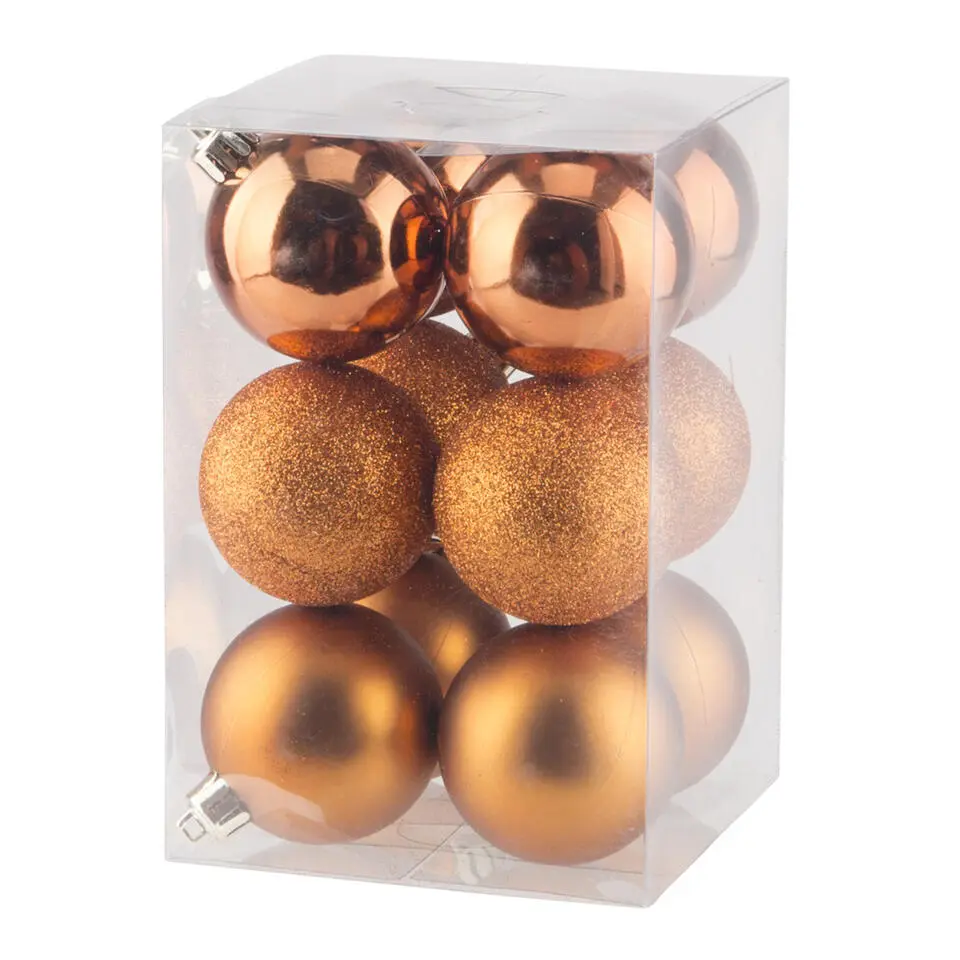 Cosy & Trendy Kerstballen - 12 st - oranje - mat/glans/glitter