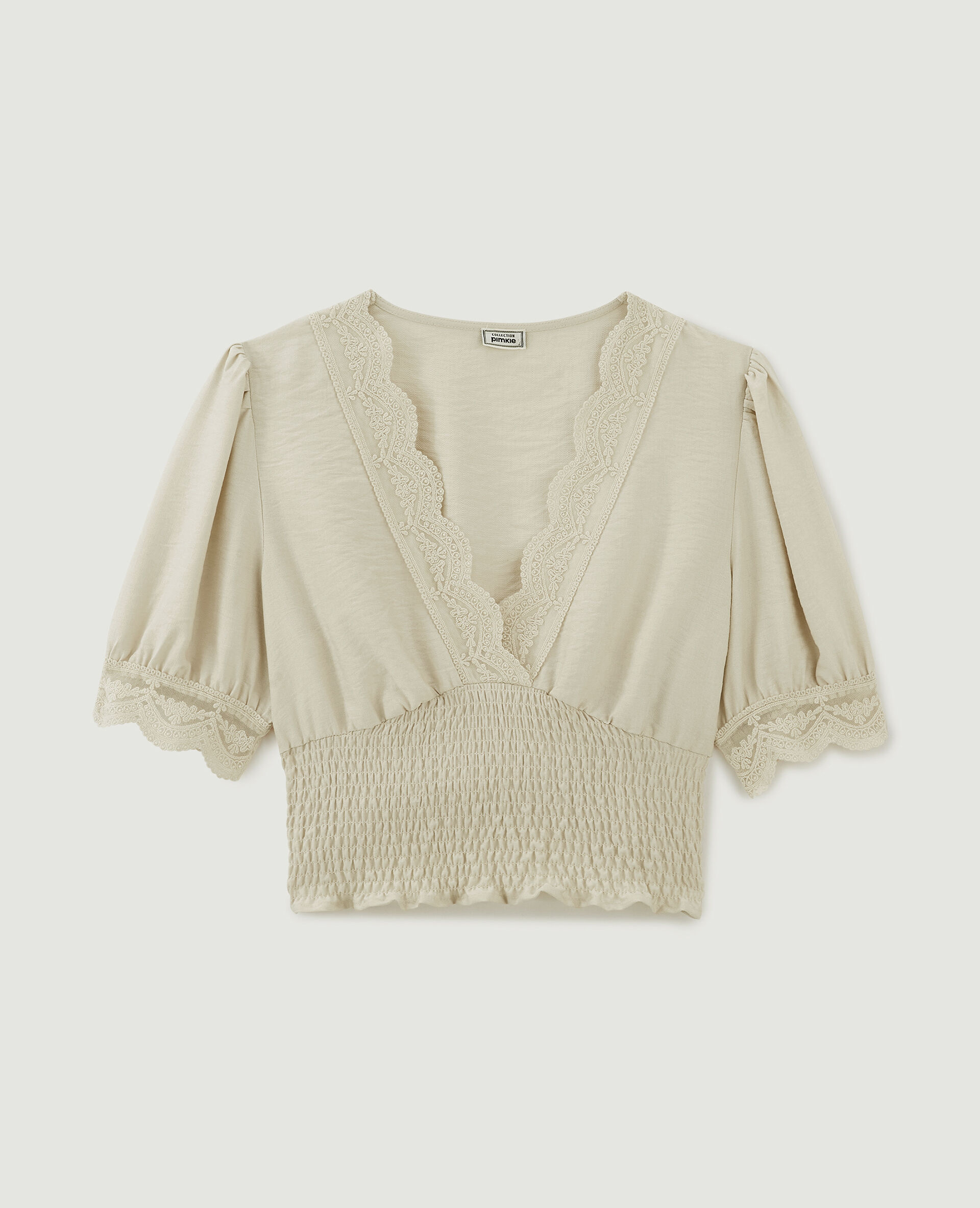 Top court croisé avec dentelle - Beige