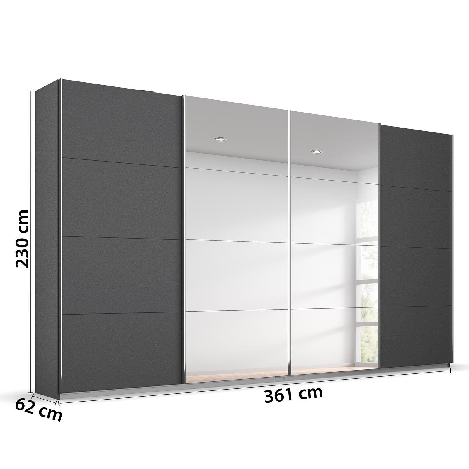 Schwebetürenschrank - grau metallic - 2 Spiegeltüren - 360 cm
