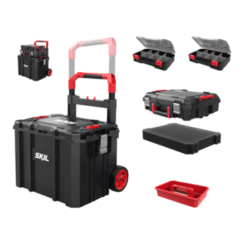 SKIL Gereedschapswagen / gereedschapstrolley met 4-in-1 grote stapelbare gereedschapskoffer set