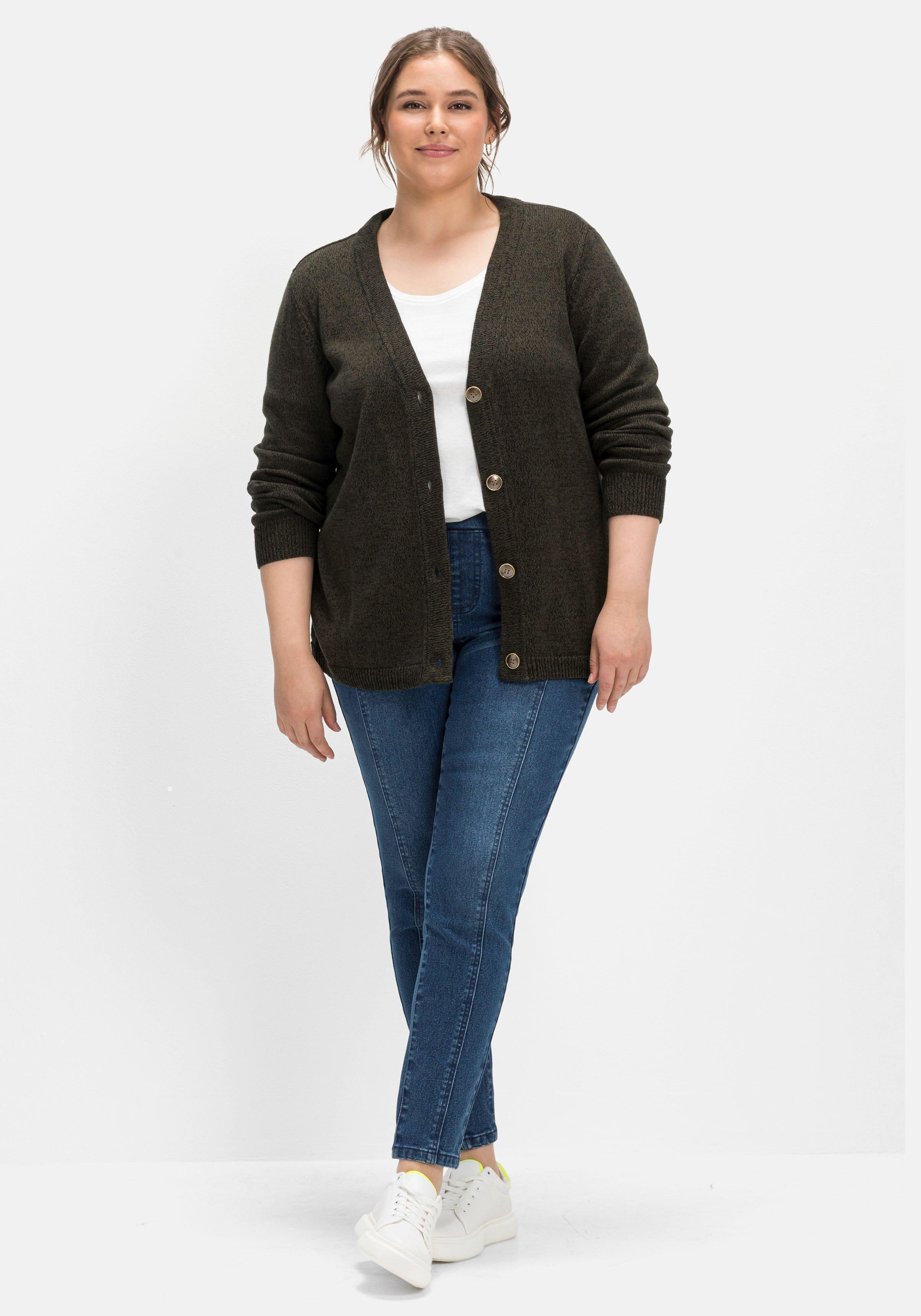 Strickjacke mit V-Ausschnitt, im Baumwollmix