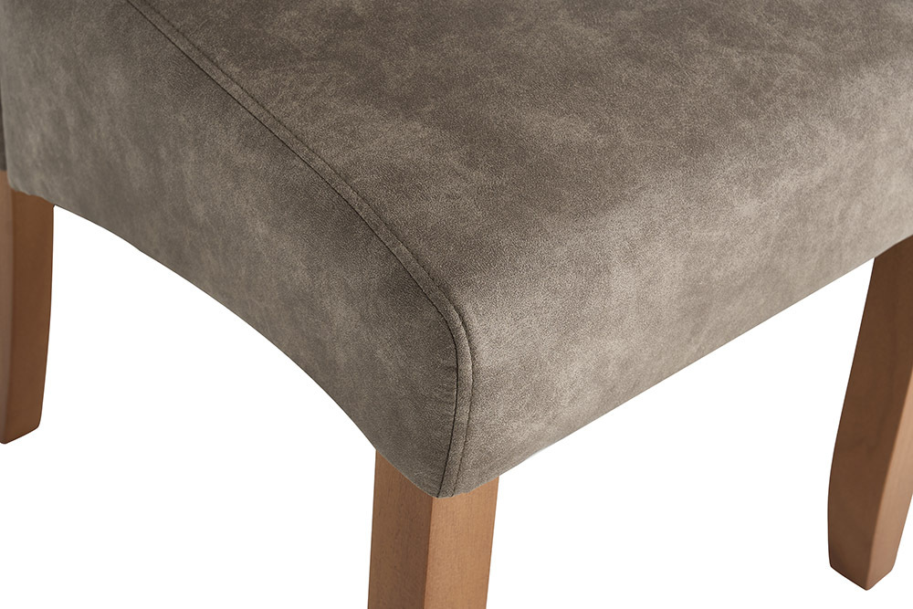 Design Stuhl CASA taupe Microfaser mit Zierknöpfen Massivholzbeine