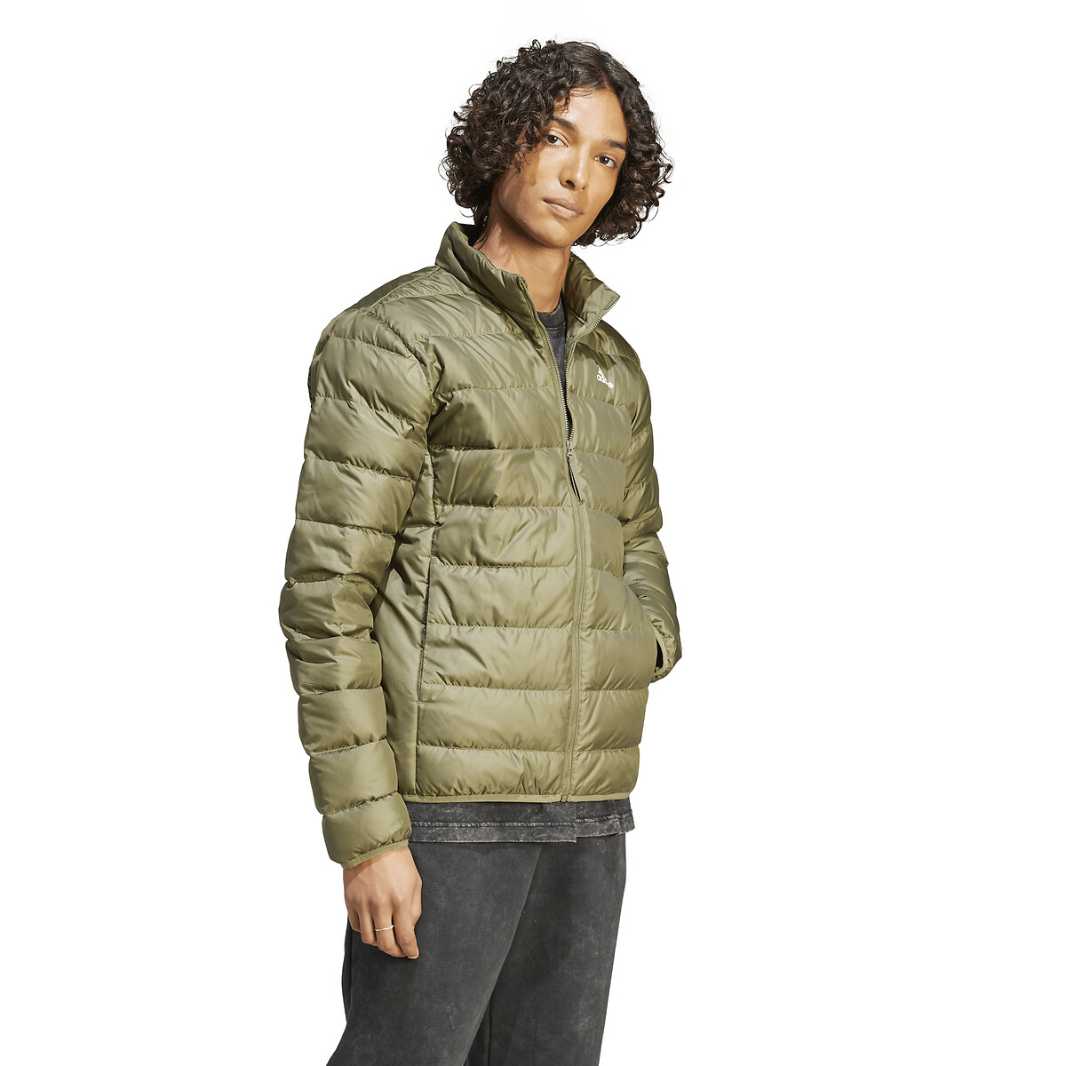 adidas Performance<br>Jaqueta de plumas leve com zíper, sem capuz Essentials