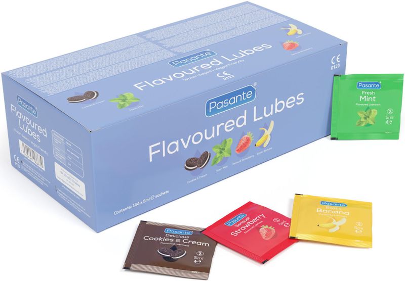 Pasante Flavoured Lubes - 4 Sachets Glijmiddel Met Smaak 144 sachets in 4 smaken - grootverpakking