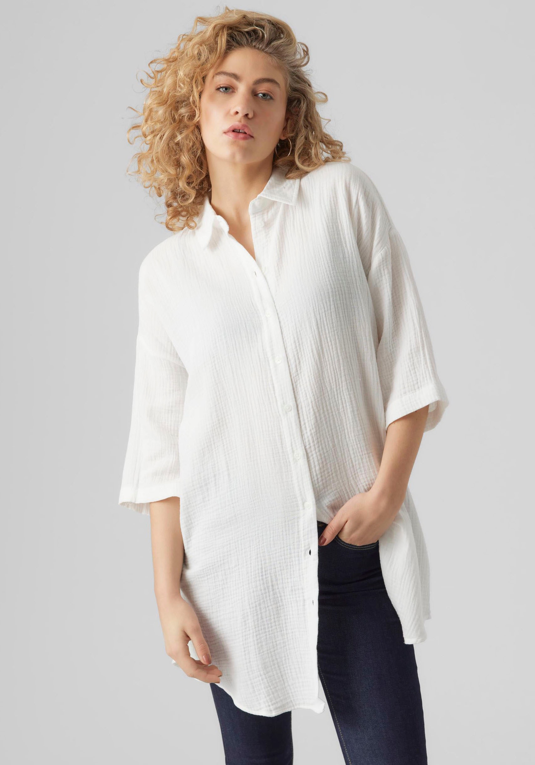 Vero Moda Hemdblusenkleid »VMNATALI 3/4 LONG OVERSHIRT  NOOS« Sommerkleid, mit 3/4 Ärmel
