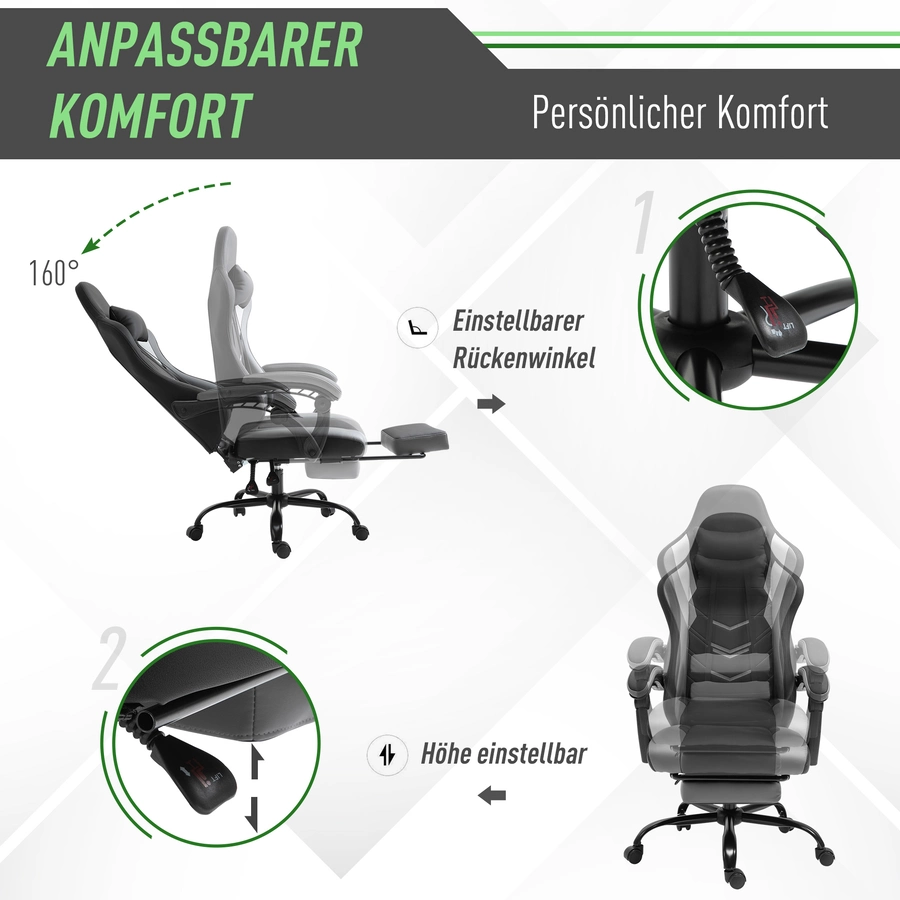 Vinsetto Gamingstuhl mit Fußstütze schwarz