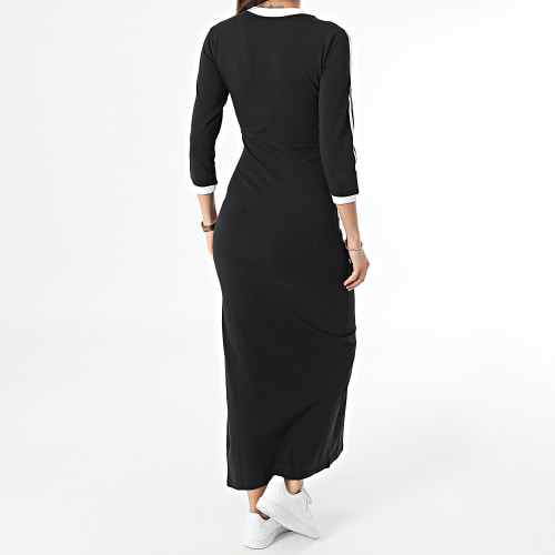 Robe Col V A Bandes Femme IK0439 Noir