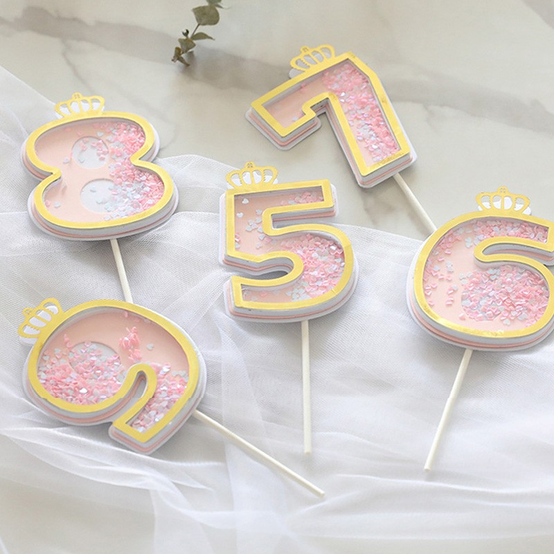 Zahlen Geburtstags Kuchenstecker Konfetti Tortenstecker Topper Dekoration für Torten / Kuchen - Zahl 9 / Rosa / Gold