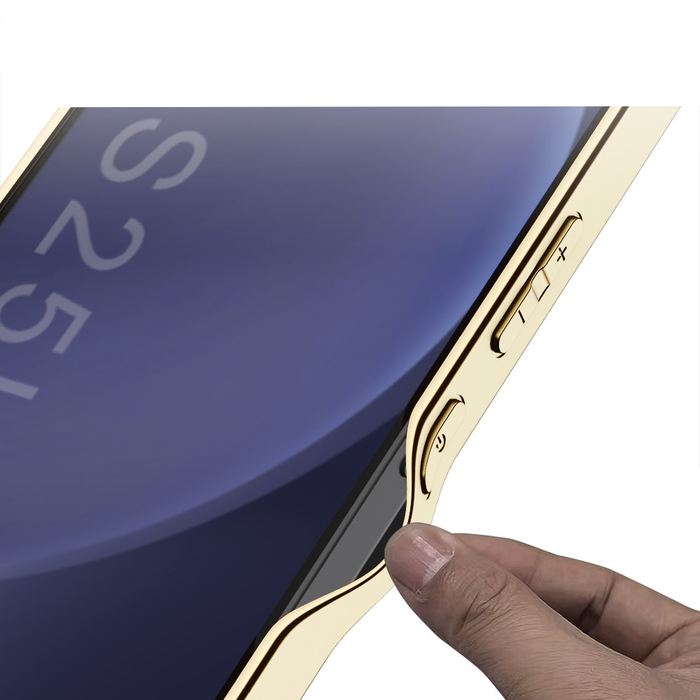 Samsung Galaxy S25 Ultra Leder Hardcase Hülle mit Galvanisiertem Rahmen   Kameraschutz - Lila / Gold