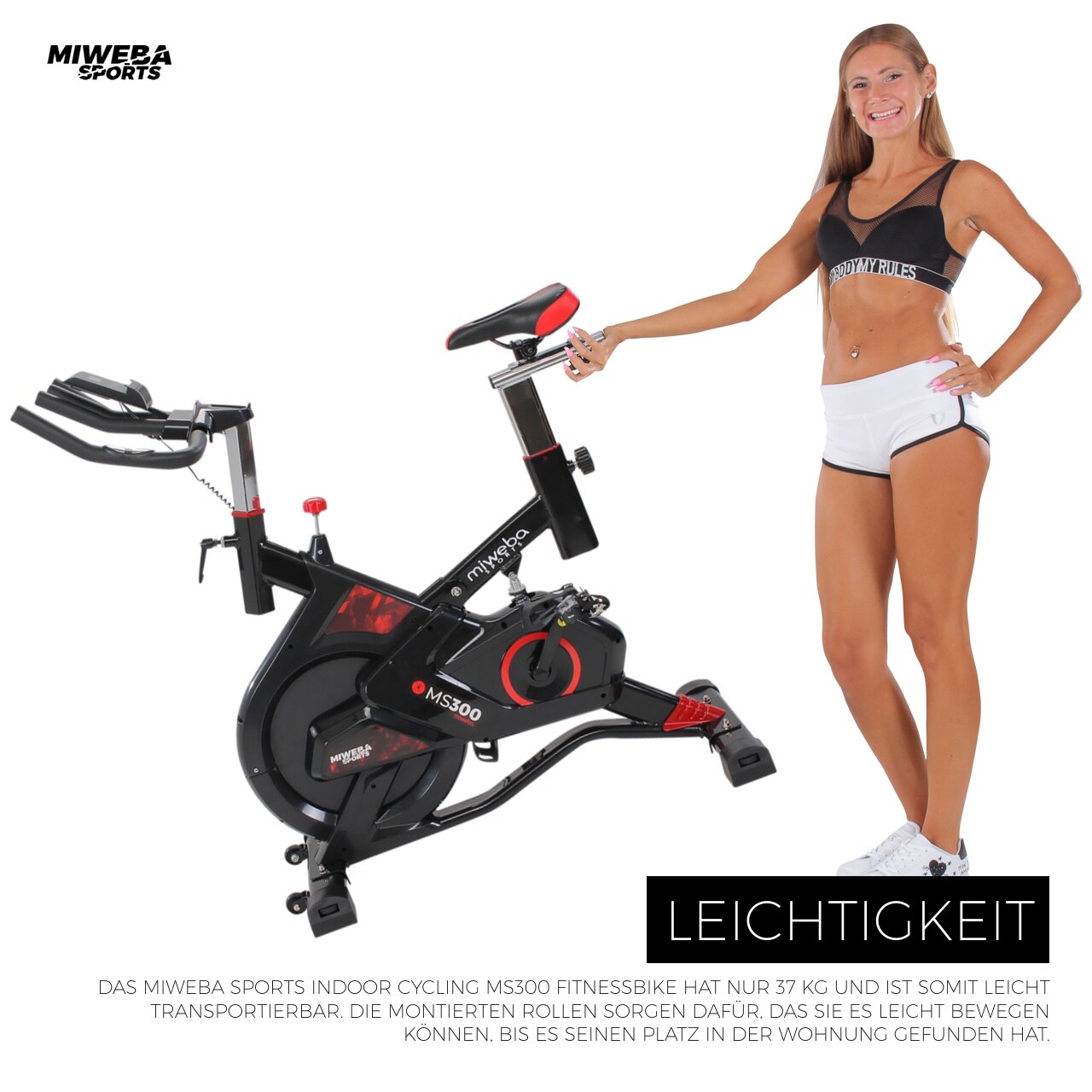Miweba Sports Indoor Cycle MS300, 13 kg Schwungrad, für zuhause geeignet (Schwarz)