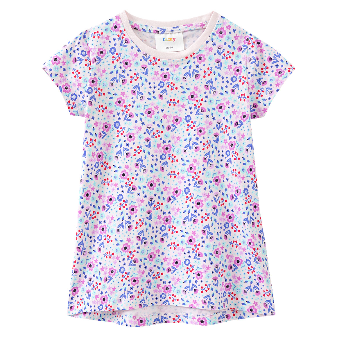 Famy 3 Mädchen T-Shirts mit bunten Motiven helllila / blau / zartrosa